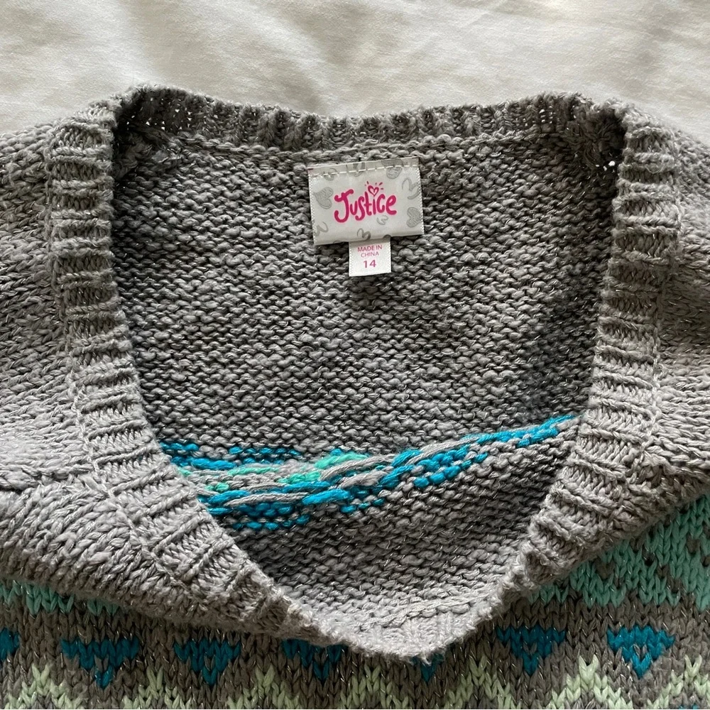 Justice Gray and Aqua Knit Sweater